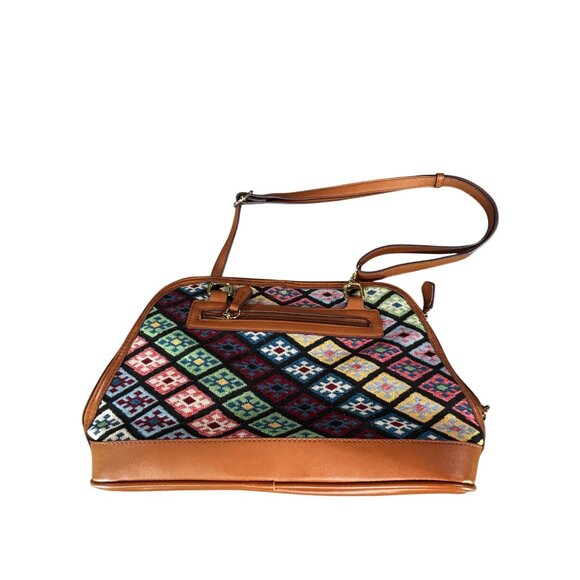 Giani Bernini Leather & Fabric Multi-Color Diamond Pattern Satchel Bag - Picture 2 of 7